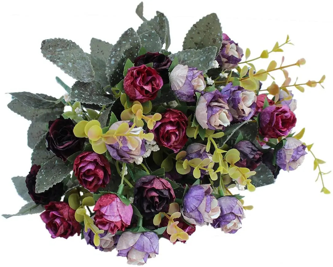 7 Branch 21 Heads Artificial Flowers Bouquet Mini Rose for Bridal Shower Wedding Floral Birthday Party Home Office Decoration