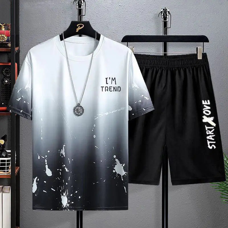 Summer Casual Set for men Suit Men's Thin Quick Drying Round Neck Short Sleeved T-shirt Youth Home Wear Sports Two-piece Set