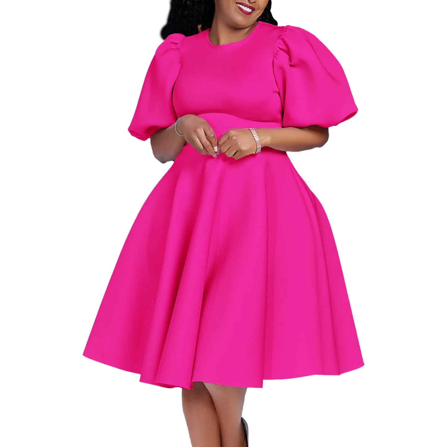Elegant Party Dresses for Women O Neck Short Sleeve High Waisted A Line Pleated Mid Calf Luxury Birthday Dinner Vestidos Mujer