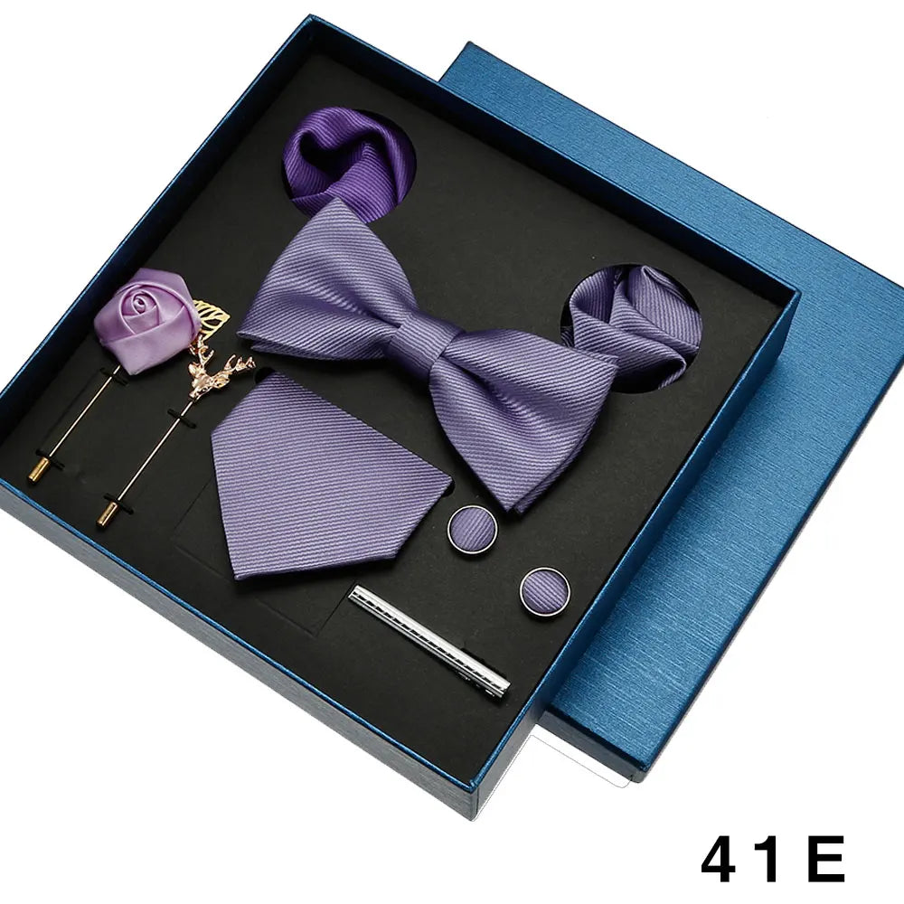 Luxury Tie Set For Men Solid Color Necktie Pocket Square Brooch Cufflinks Gift Box Wedding Business 8pcs Mens Neck Tie Accessory
