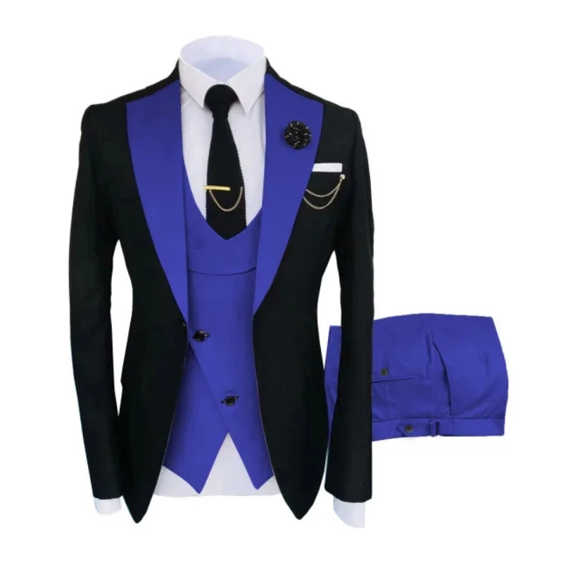 Men Suits 3 Pieces Tailored Best Man Groom Wedding Tuxedo Slim Fit Jacquard Two-color Blazer Jacket Vest Pants Tuxedo Clothing