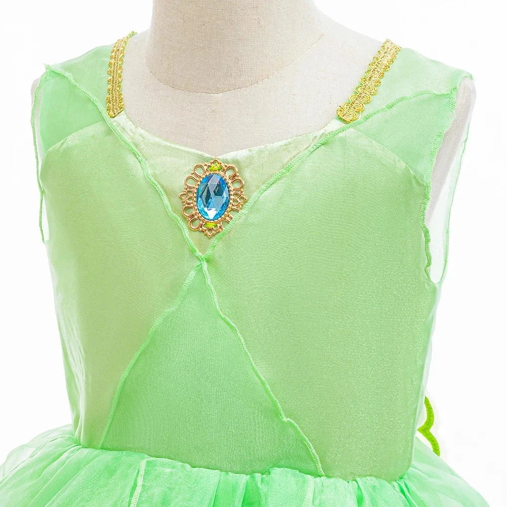 Children's Day Girl Dresses Butterfly Wings On The Back Ruffle Green Summer Dress For Girls Sleeveless Daily Outfits Clothes