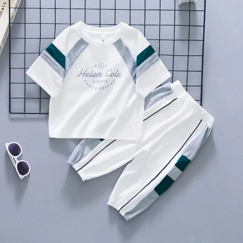 Boys Summer Clothing Set 2023 New Children's Cool Loose Fit Sportswear Korean Edition Baby Short Sleeve T-shirt 2 Pieces