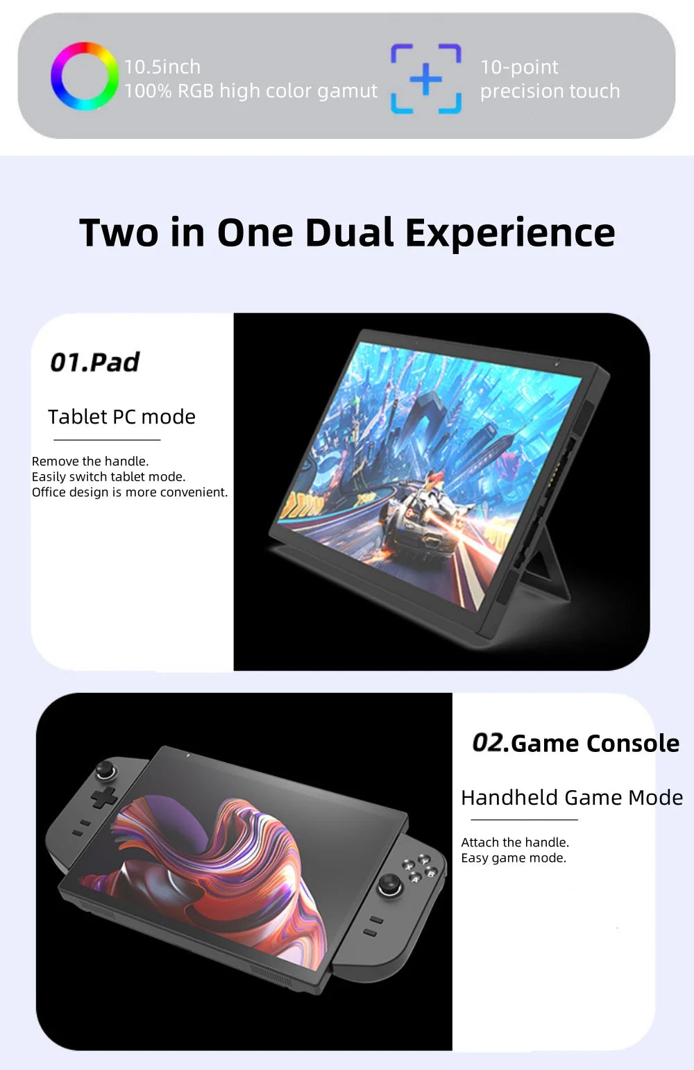 Mini Win dows Gaming PC 10.5 Inch Touch Screen Intel N95 2.0MP Camera mini laptop Detachable Gamepad Portable Handheld Gaming PC