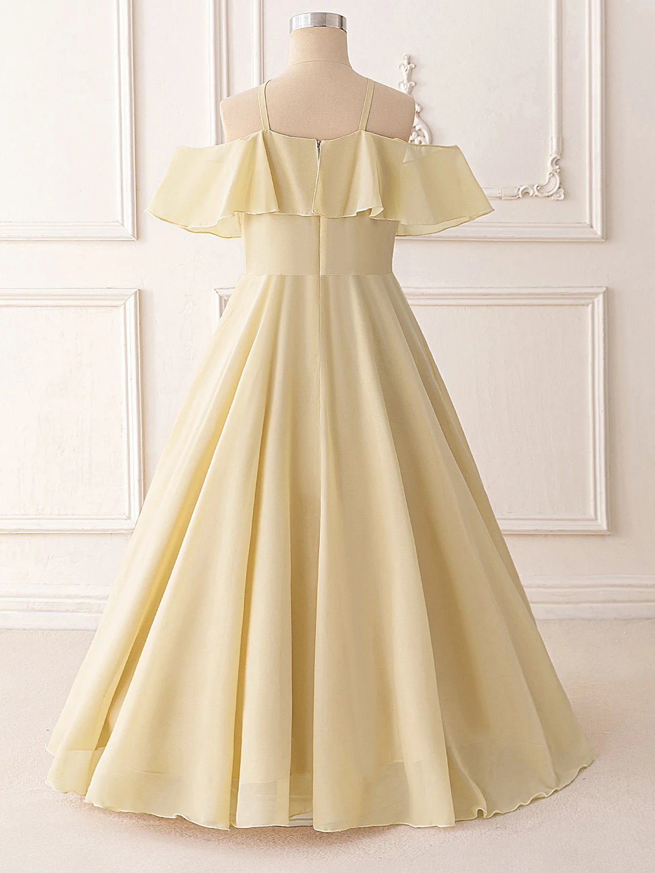 Ruffle Girls Party Bridesmaid Strap Dress off Shoulder Long Wedding Princess Prom Dresses Kids Elegant Beach Birthday Evening