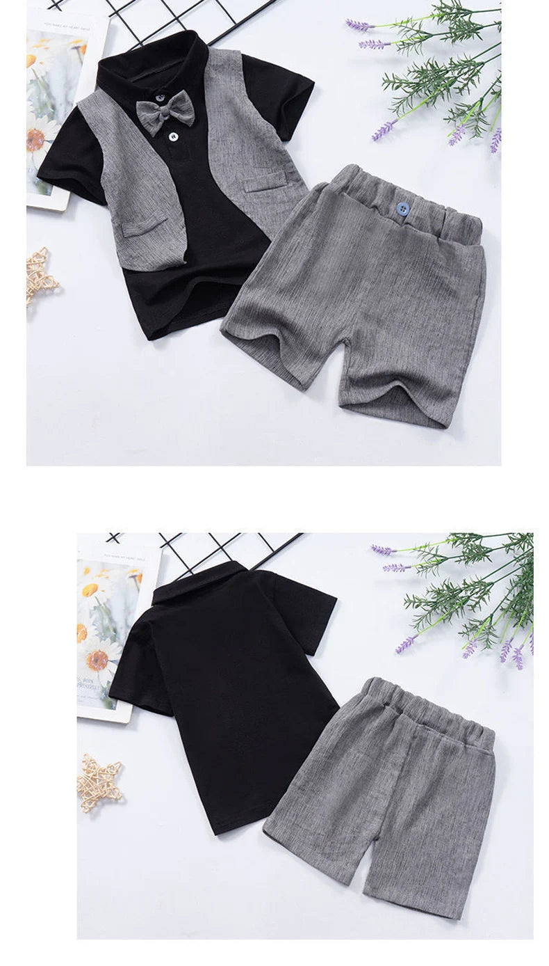 IENENS Baby Boys Short Sleeve Shirt + Shorts Suits Summer Birthday Party Clothes Sets 1 2 3 4 Years Kids Cotton Clothing Outfits