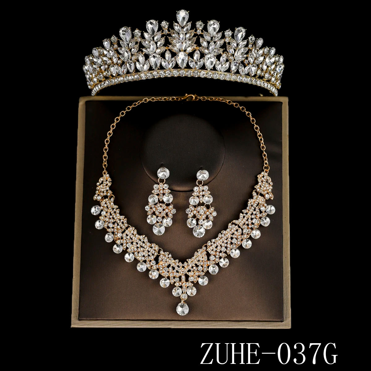 Bridal Wedding Elegant Headpieces Crystal Crown Tiara Classic Earrings & Necklace Set Jewelry Accessories Gifts for Friends