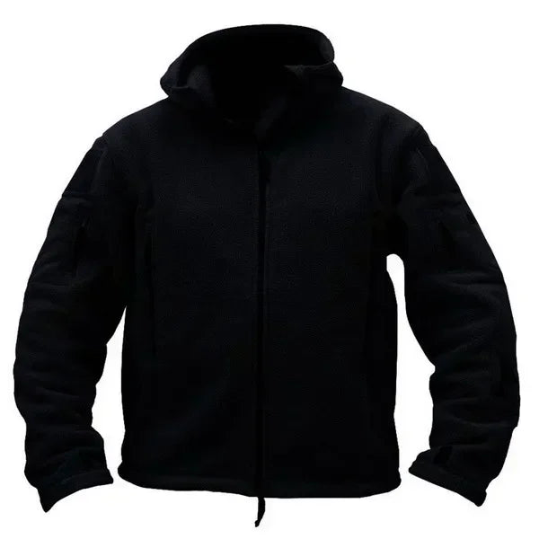 Winter Fleece Jacket Men's Military Tactical Jacket Solid Warm Fleece Coats with Hat Outdoor Sports Combat Hiking Polar Jacket
