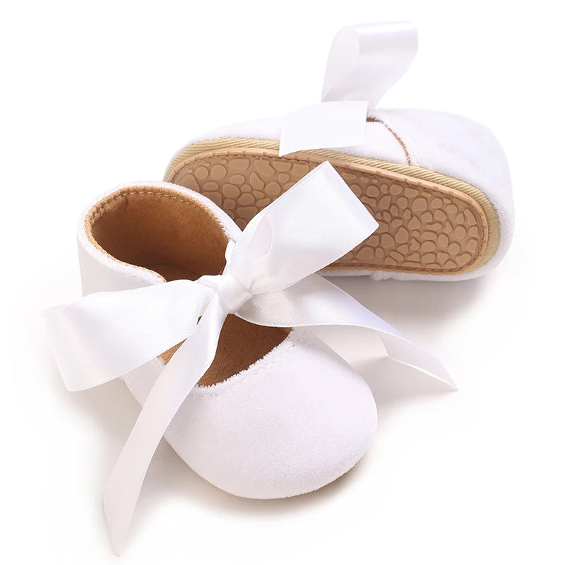 VALEN SINA 0-18 Months Newborn Girl White Baptism Shoes Bow Non-slip Rubber Soft-Sole Flat PU First Walker Mary Janes