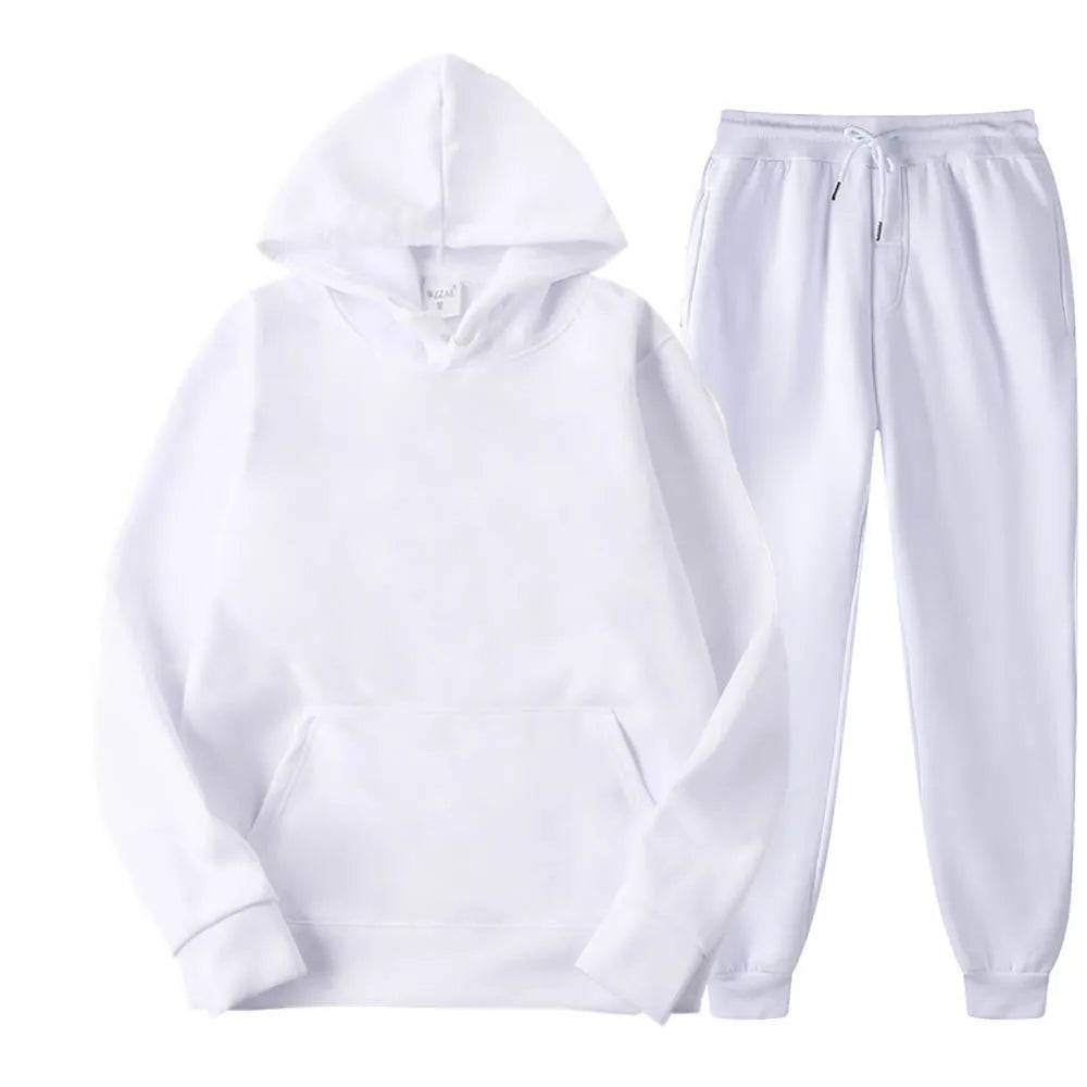Fashion Men's Tracksuit Sets Hoodie and Pants Women Solid Color Hooded Pullover+Pants Suit Casual Sportswear Sets Male
