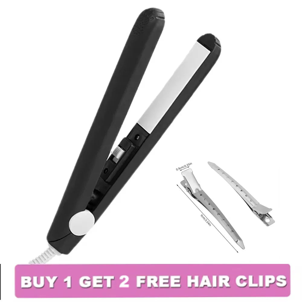 Mini Splint Flat Iron Hair Straightener Curling Wand Curly Ceramic Curler Straight Dual Purpose Hair Styling Tool WITH Hair Clip