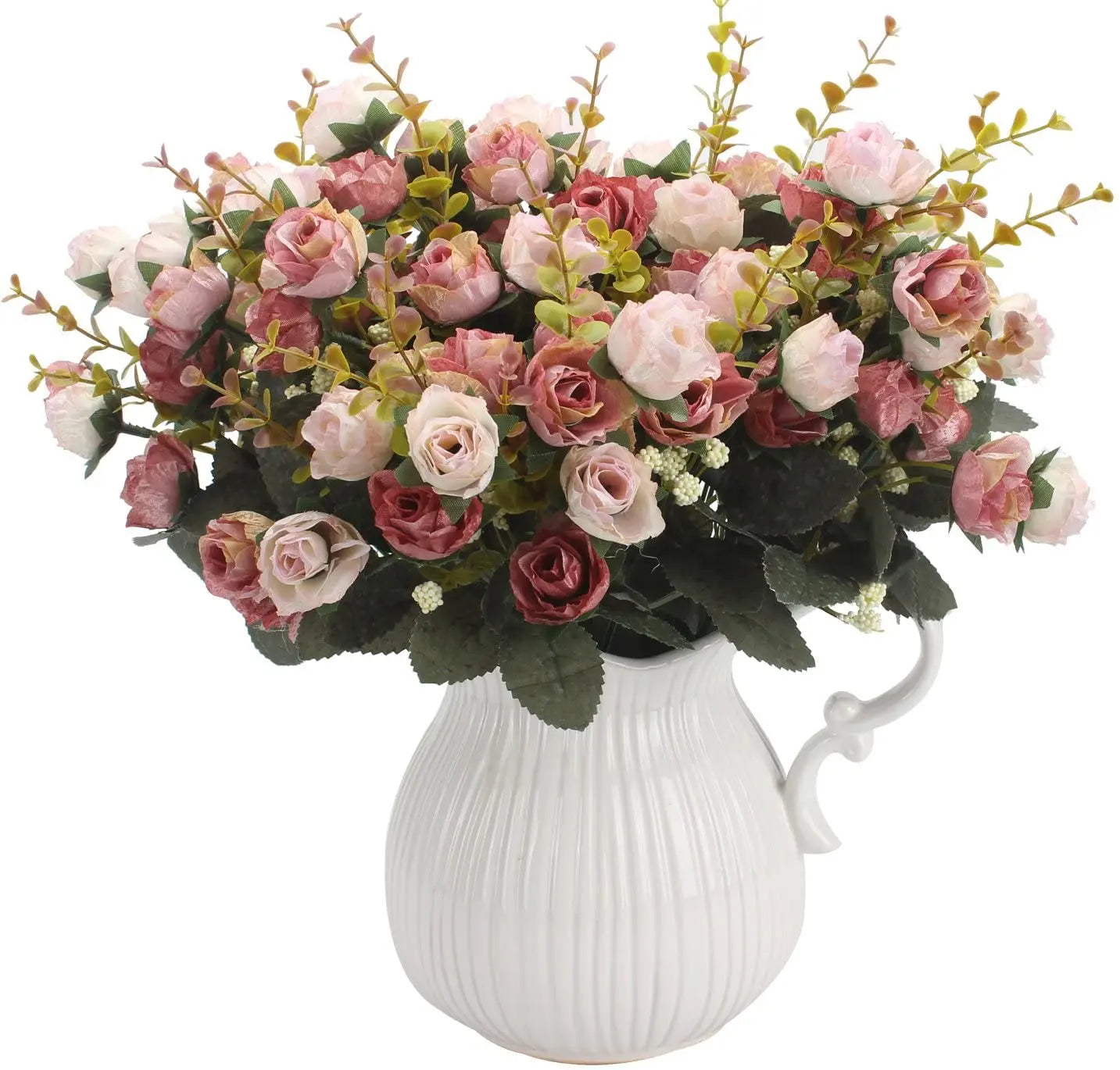 7 Branch 21 Heads Artificial Flowers Bouquet Mini Rose for Bridal Shower Wedding Floral Birthday Party Home Office Decoration