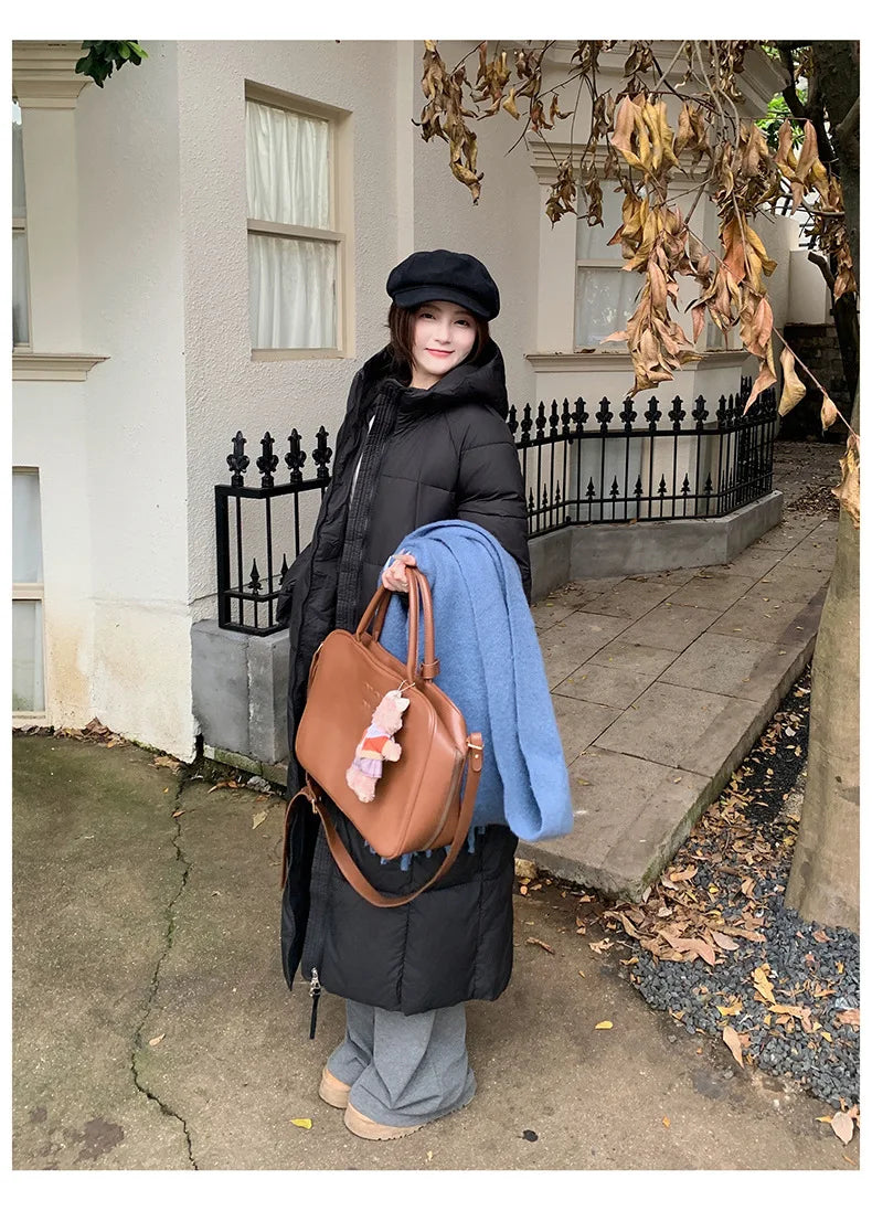 Long Coats Parkas Women Loose Zipper Hooded Jacket Thick Warm Casual Full Sleeve Elegant Spliced Jackets Autumn Winter