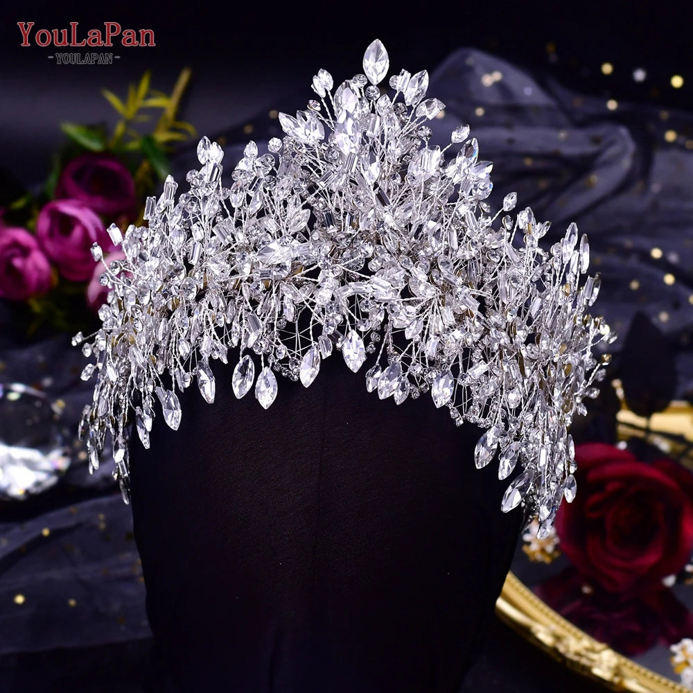 YouLaPan Shiny Crystal Bride Crown Silver Color Bridal Headband Wedding Hair Accessories Pageant Woman Party Headdresses HP372