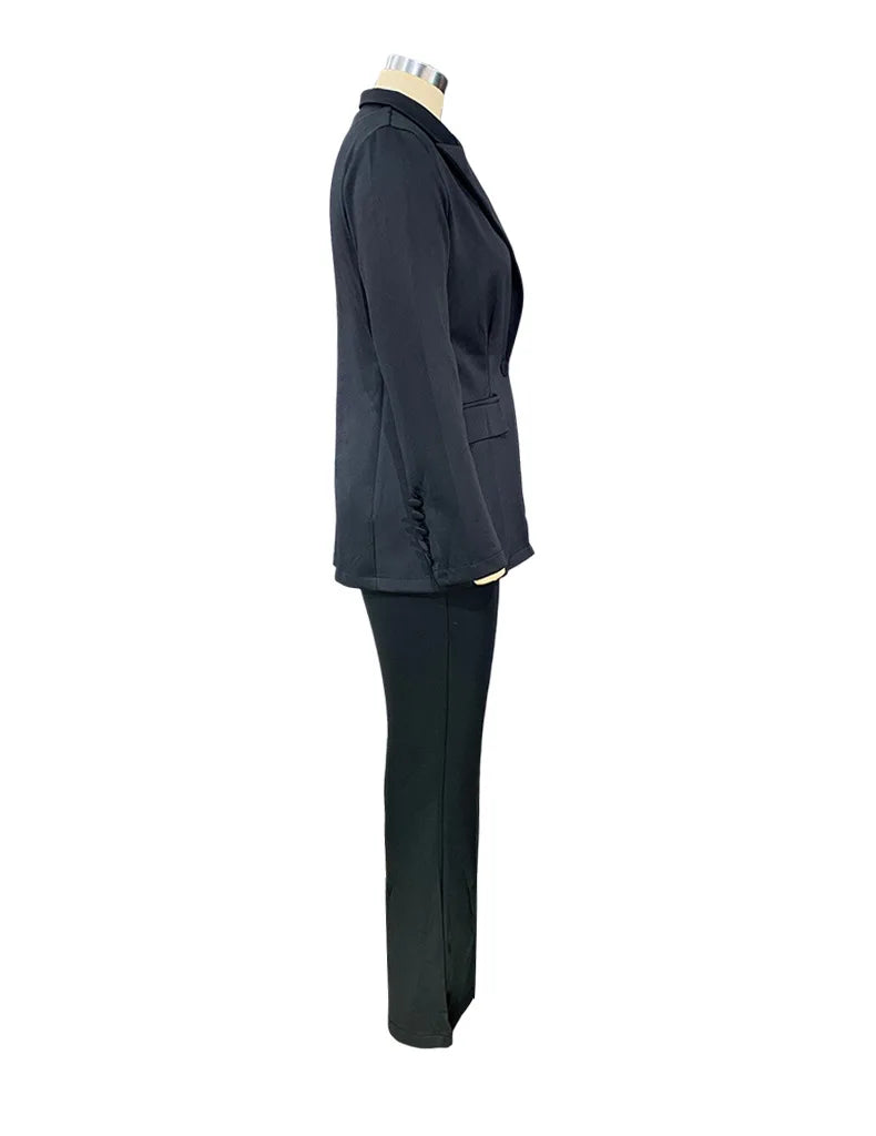 Women's Elegant Double-Breasted Blazer with Puff Sleeves and Faux Pockets - White, Long Sleeve, Mid-Length, High Stretch Fabric, Perfect for Spring and Fall, Everyday Chic, Formal Office Wear | Classic Notched Lapel | Functio
