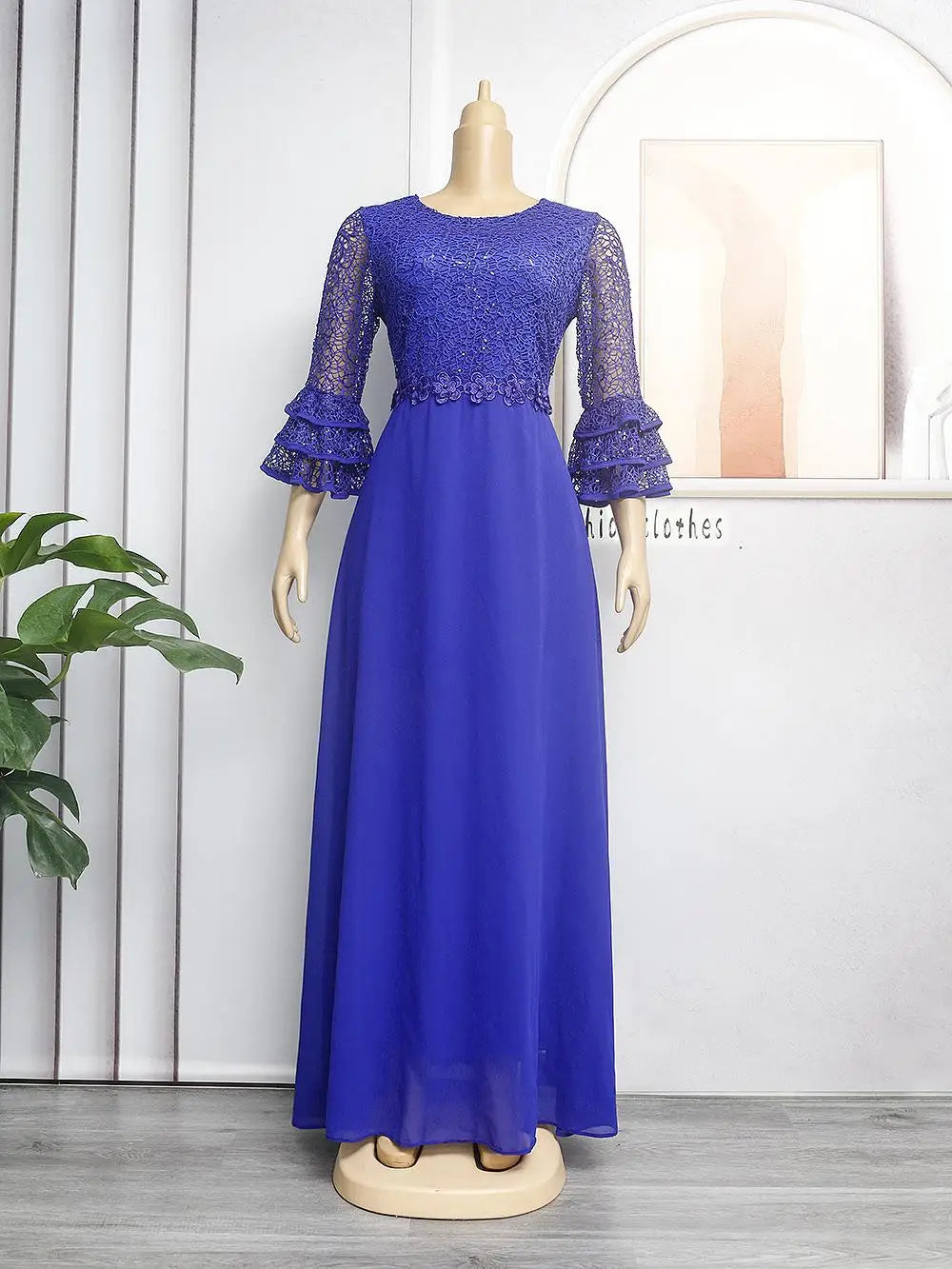 Muslim African Clothes Dresses Elegant Fashion Sequins Lace Ruffle Sleeve Clothing Evening Party Gown Women Plus Size Dresses
