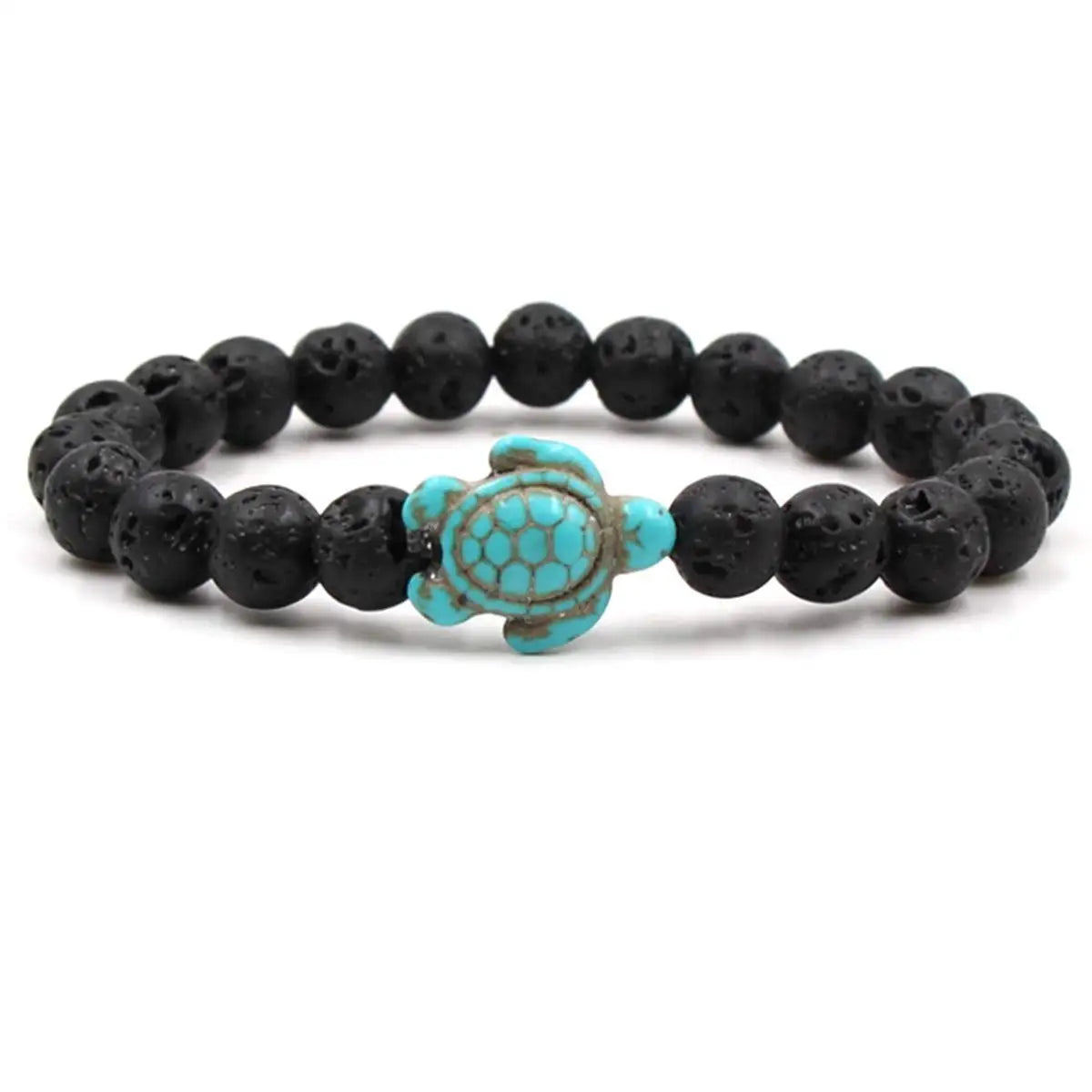 Turquoise Turtle Beads Bracelets for Women Men Tiger Eye Lava Rock Natural Stone Elastic Stretch Bracelet Beach Jewelry