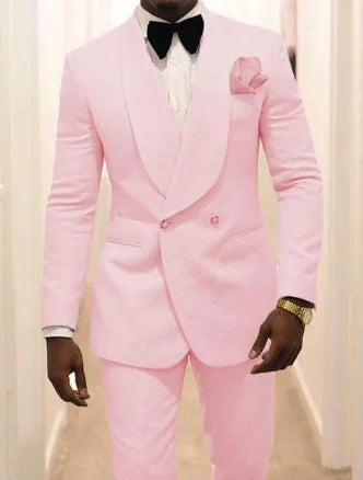 Custom Pour Hommes Made Groomsmen White Pattern Groom Tuxedos Shawl Lapel Suits 2PCS Wedding ( Jacket+Pants )Costume Homme