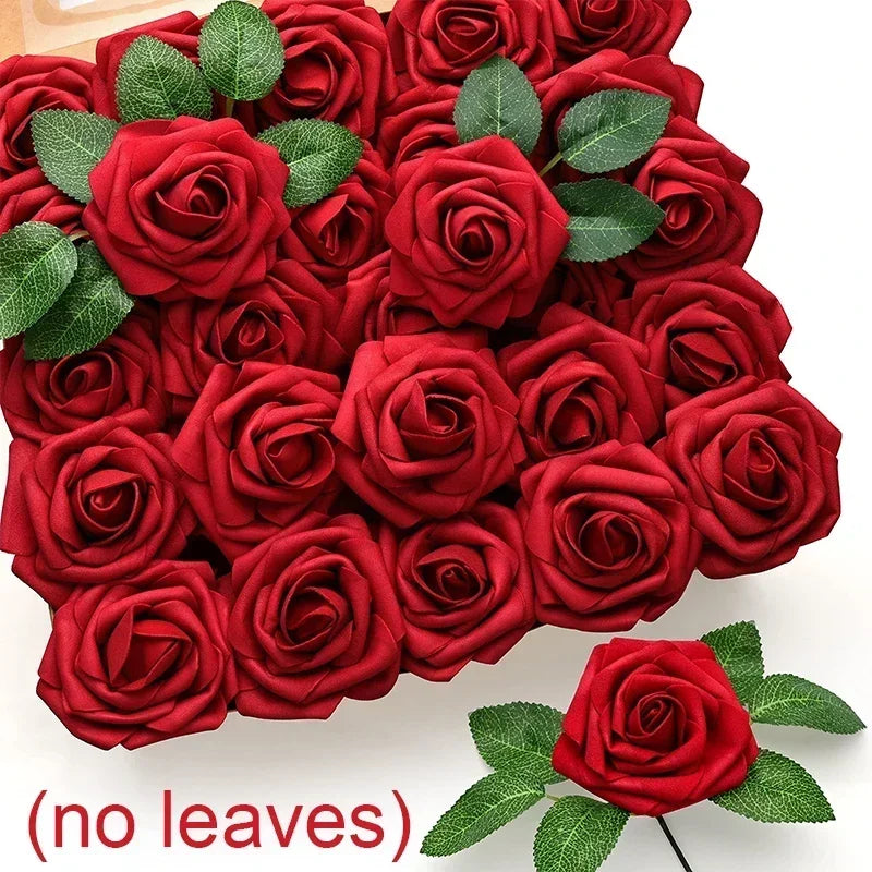 30/10PCS Artificial Foam Rose Flower Heads Bride Bouquet Flower for Home Wedding Party Table Decoration DIY Scrapbook Supplies