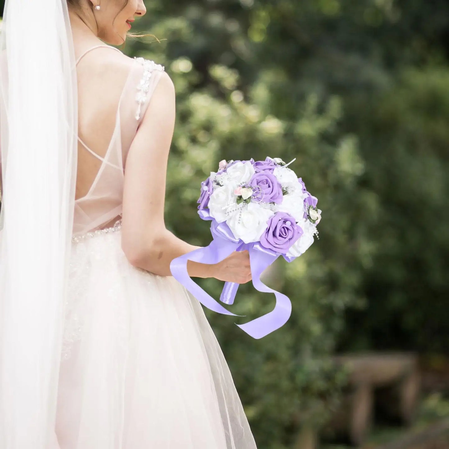 Wedding Bouquet Portable Romantic Handmade Artificial Rose Flower for Bridal Shower Photo Prop Party Valentines Day Ceremony