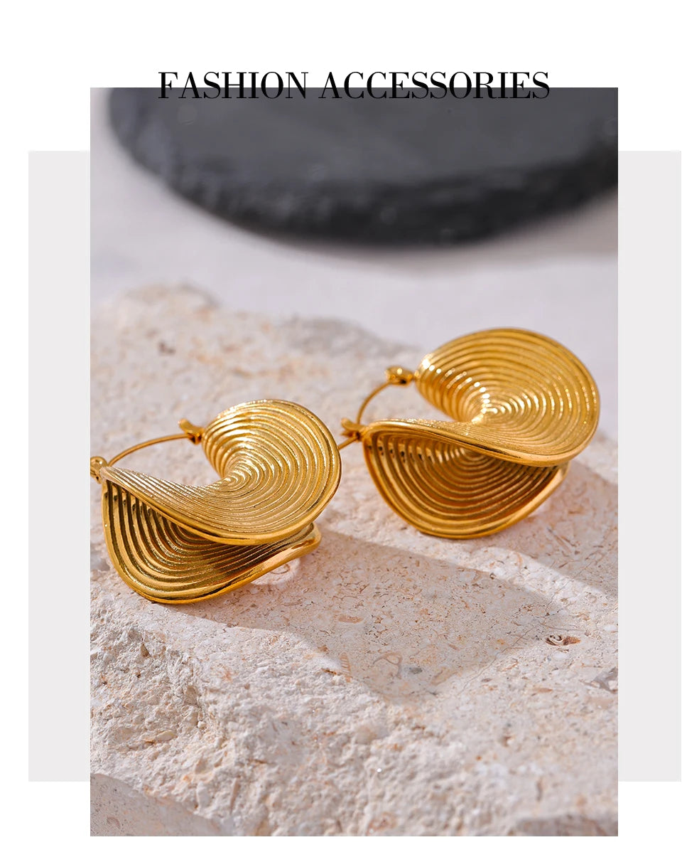 Yhpup Stylish Unique Stainless Steel Geometric Statement Waterproof Earrings Creative Metal Gold Color Temperament Jewelry Women