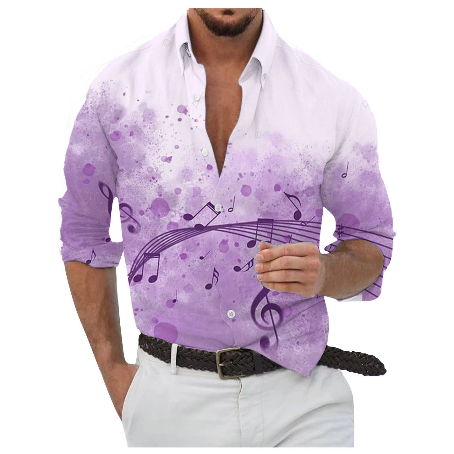 Men's Button Up Shirt Music Notes Collar 3D Print Daily Vacation Long Sleeve Print Clothing Apparel Hawaiian Casual Beach
