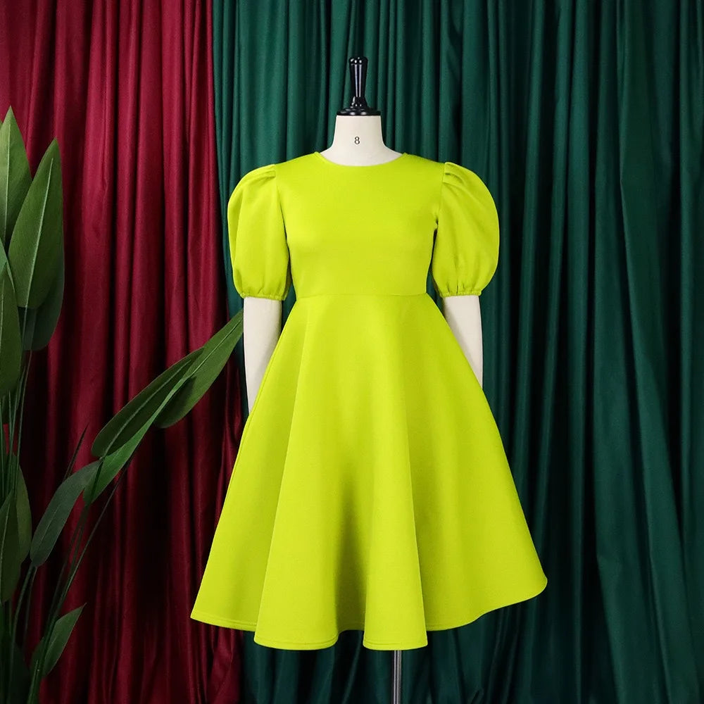 Elegant Party Dresses for Women O Neck Short Sleeve High Waisted A Line Pleated Mid Calf Luxury Birthday Dinner Vestidos Mujer