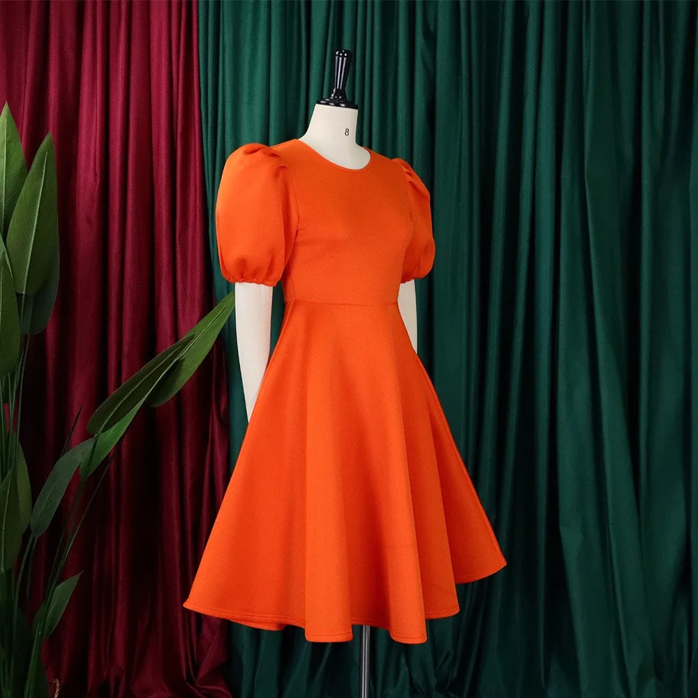 Elegant Party Dresses for Women O Neck Short Sleeve High Waisted A Line Pleated Mid Calf Luxury Birthday Dinner Vestidos Mujer
