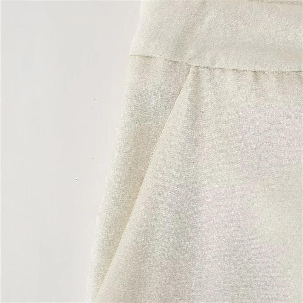 Zach Ailsa 2024 Summer New Product Women's Fashion Loose Lace up Suit Coat Beaded Silk Texture Long Pants Casual Set