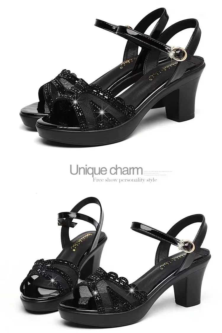 New Platform Sandals Women's Wedding Shoes 2024 Summer New Elegant Leather High Heel Sandals Women's Office Sandals Heels Pumps