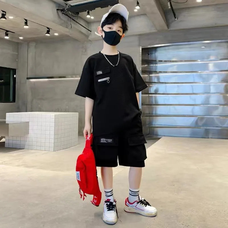 Boys Sets Summer Kids Sports Suit New Fashion Outfit Children's Short-Sleeved Top Shorts 2 Pieces 2025 Teenage Casual Clothes