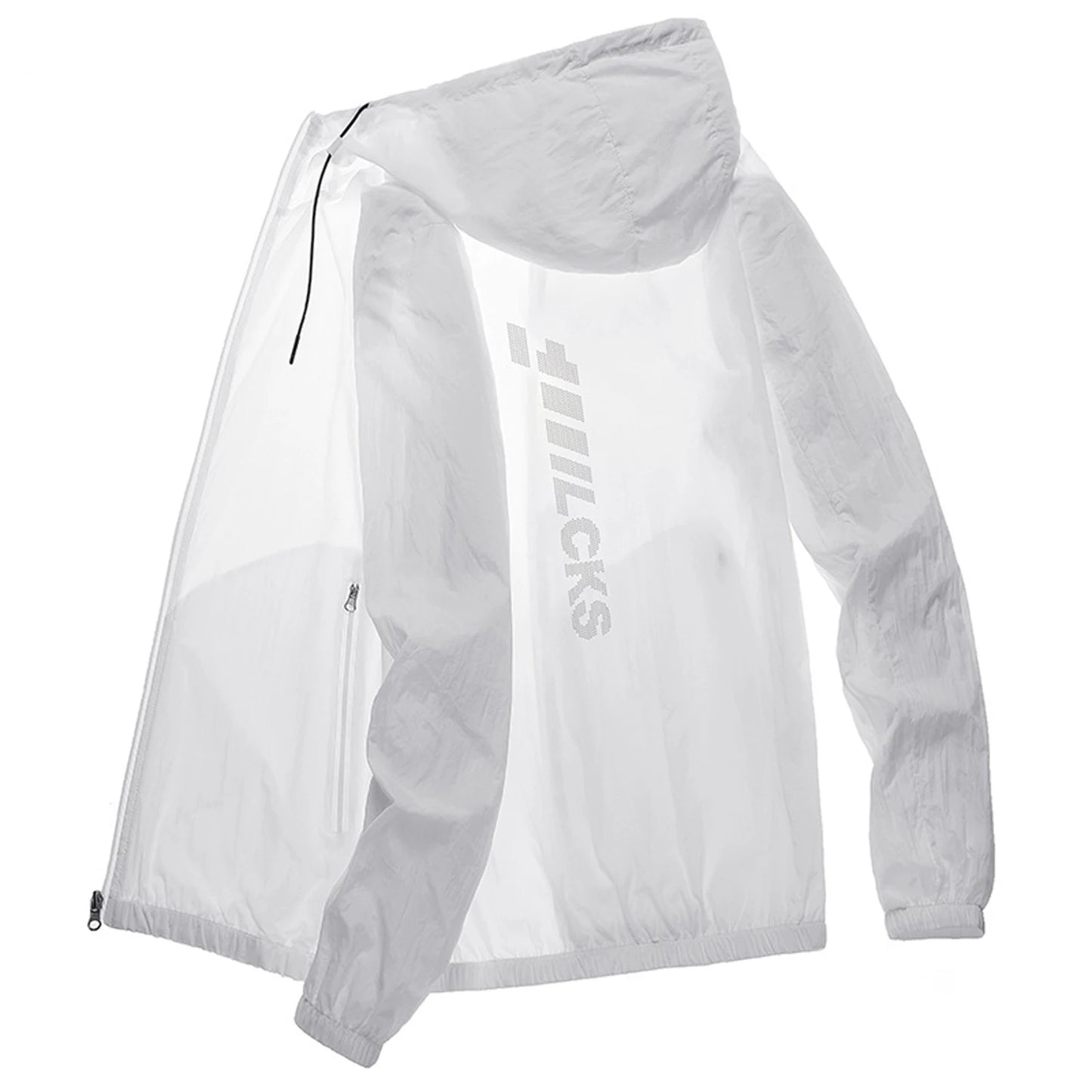 Men Summer Sunscreen Coat Hooded Thin Anti-UV Zipper Closure Solid Color Sunshade Long Sleeves Plus Size Fishing Men Summer Jack