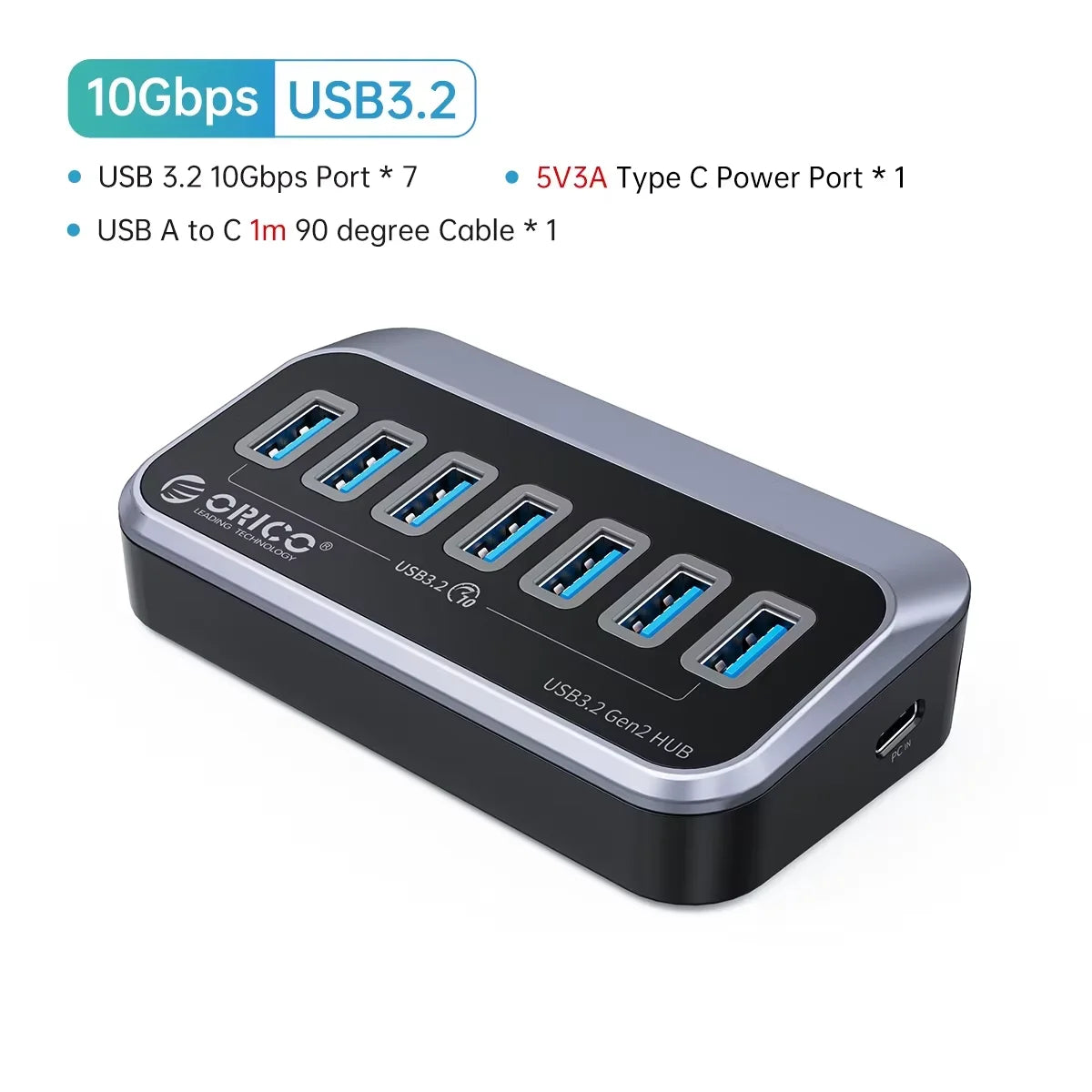 ORICO Aluminum Powered USB3.0 HUB 7/10 Ports USB Extension with Switches 12V Power Adapter Support BC1.2 Charging Splitter