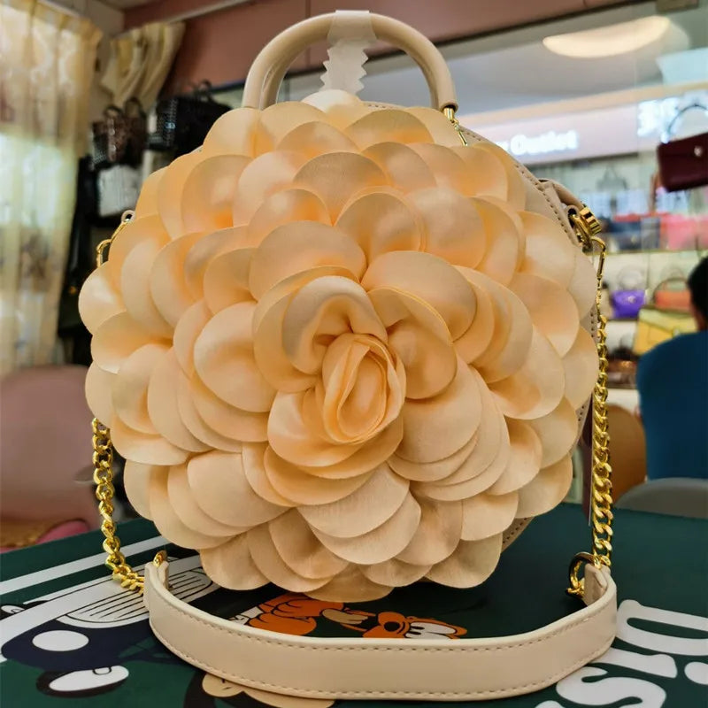 2025 Luxury High-end New Women's 3D Rose Petal Handbags Top Microfiber Synthetic Leather Shoulder Bag Lady Party Evening Bag