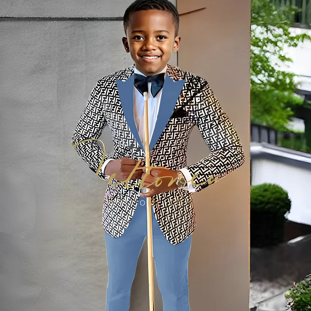 Floral Prom Boy Suits Slim Fit Costume Boy Wedding Tuxedo Terno Blazer 2 PCS Kids Designer Fashion Suit Set (Jacket + Pants)