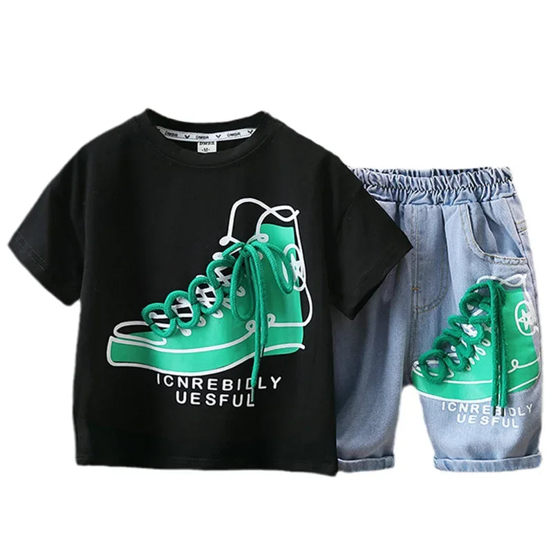 2849 Boys Summer Suit 2023 New Children's Summer Cool Handsome Short Sleeve Baby Boy Thin Fashionable Clothes