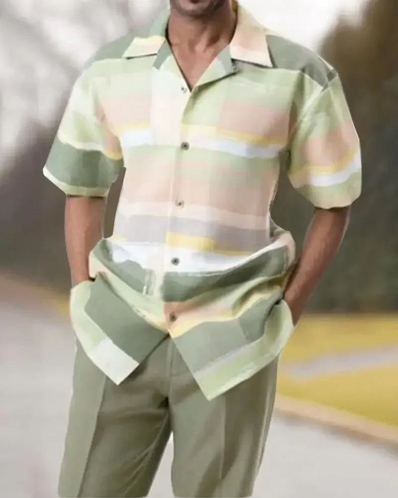 2025 Trend Print Men's Tops+Trousers Sets Spring Summer New Party Sport Casual Suits Shirts Pants 2-Piece Fashion Men's Clothing