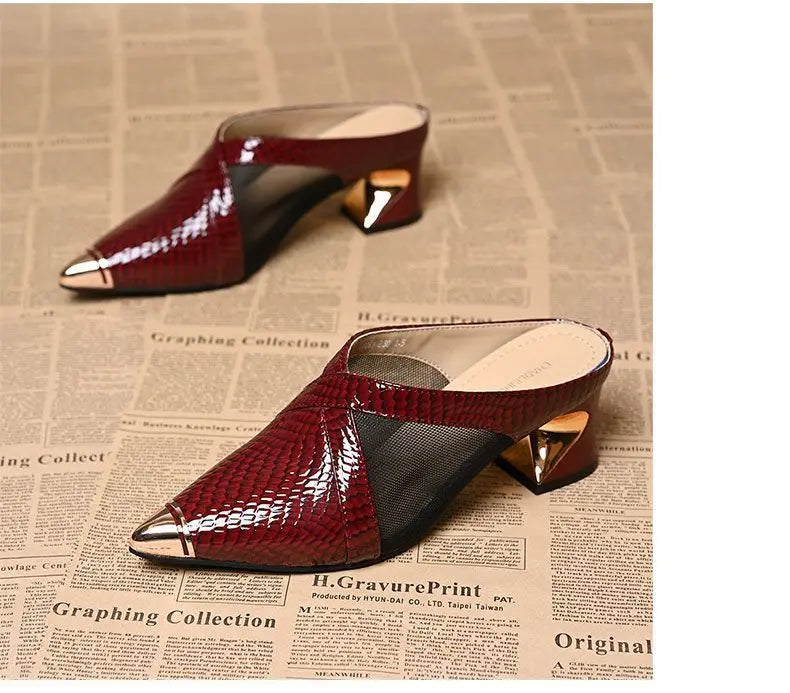 Low Shoes Hoof Heels Rome Synthetic PU Fabric Rubber Low Shoes PU Rubber Hoof Heels Fabric Rome