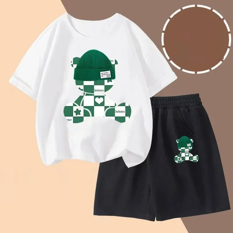 Summer Baby Boy Clothes Set Children Girls Cartoon Bear Short Sleeve T-shirts Top and Shorts Bottom Suit Kid Casual Tracksuits