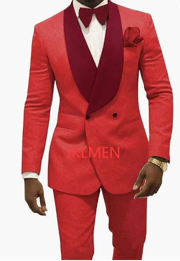 Custom Pour Hommes Made Groomsmen White Pattern Groom Tuxedos Shawl Lapel Suits 2PCS Wedding ( Jacket+Pants )Costume Homme