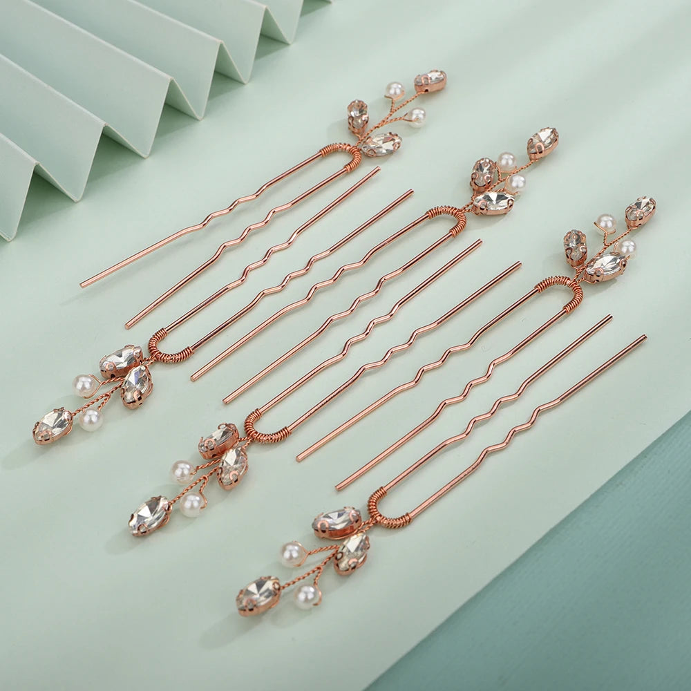 Silver Rhinestone Hairpins for Wedding Hair Accessories Women Handmade Gold Pearl Bridal Hair Pins Simple Trendy Headpiece Tiara