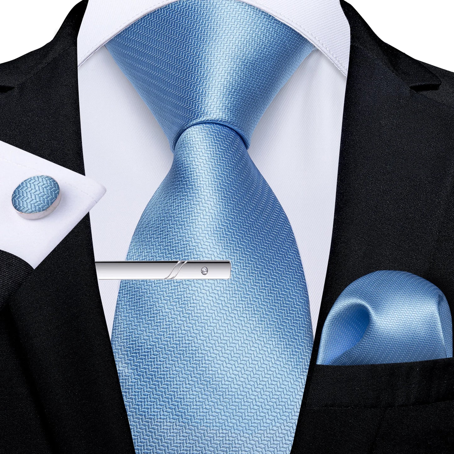 Men's Tie Set with Clip Luxury Retro Red Blue Floral 8cm Necktie Handkerchief Cufflinks Wedding Party Business Accessories Gift