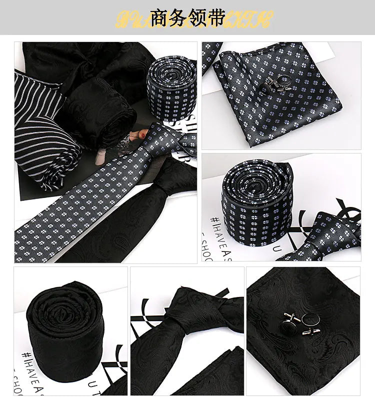 Elegant Ties For Men Gift Fashion Men Tie Set Striped Luxury Necktie Handchief Cufflinks 3 Pcs Business Wedding Suit Accessories