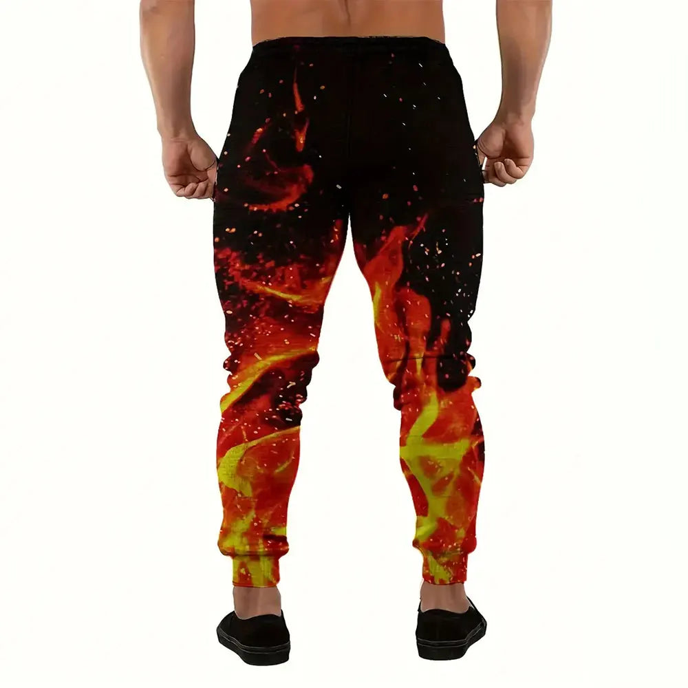 Winter New Thick Warm Pants 2026 New Fashion 3D Flame Print Sweatpants Men Large Size Loose Casual Pocket Drawstring Sweatpants