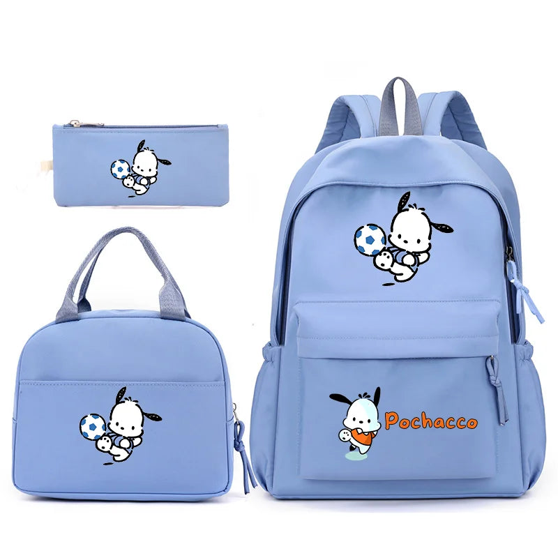 3pcs/Set Pochacco Backpack with Lunch Bag for Teenagers Student School Bags Casual Comfortable Travel Set