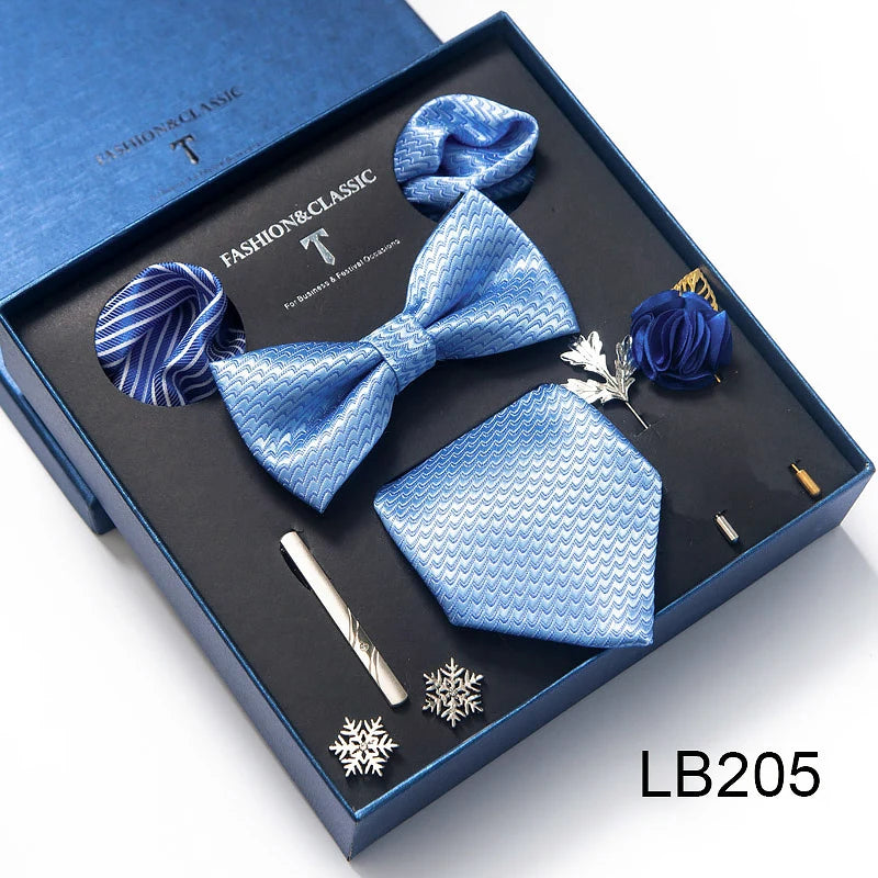 Men's Tie Set Luxury Gift Box Silk Tie Necktie Set 8pcs Inside Packing Festive Present Cravat Pocket Squares Holiday Gift Men