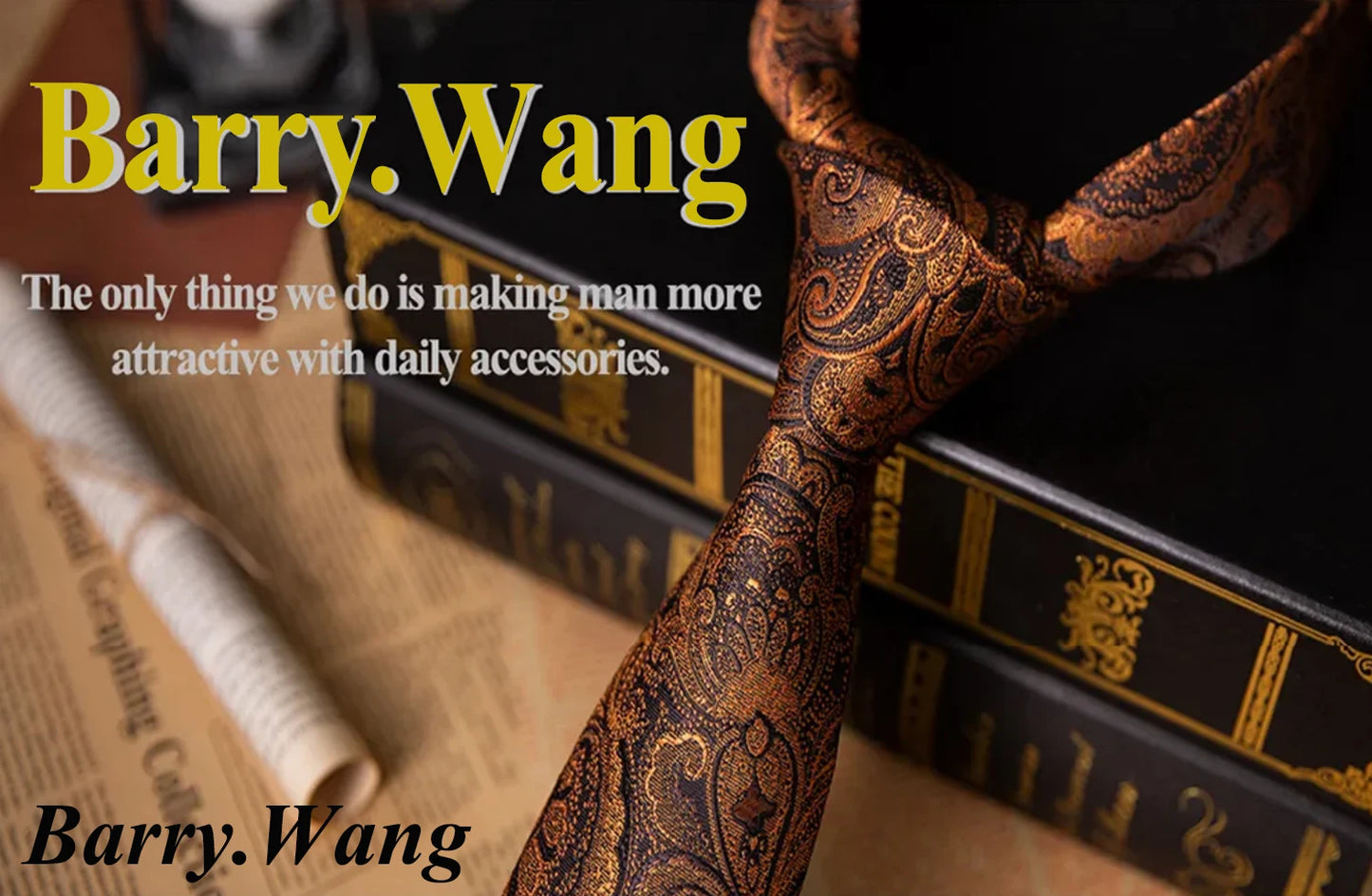 Barry.Wang Gold Beige Yellow Brown Tulip Silk Men Tie Handkerchief Cufflink Set Jacquard Necktie for Male Wedding Business Party