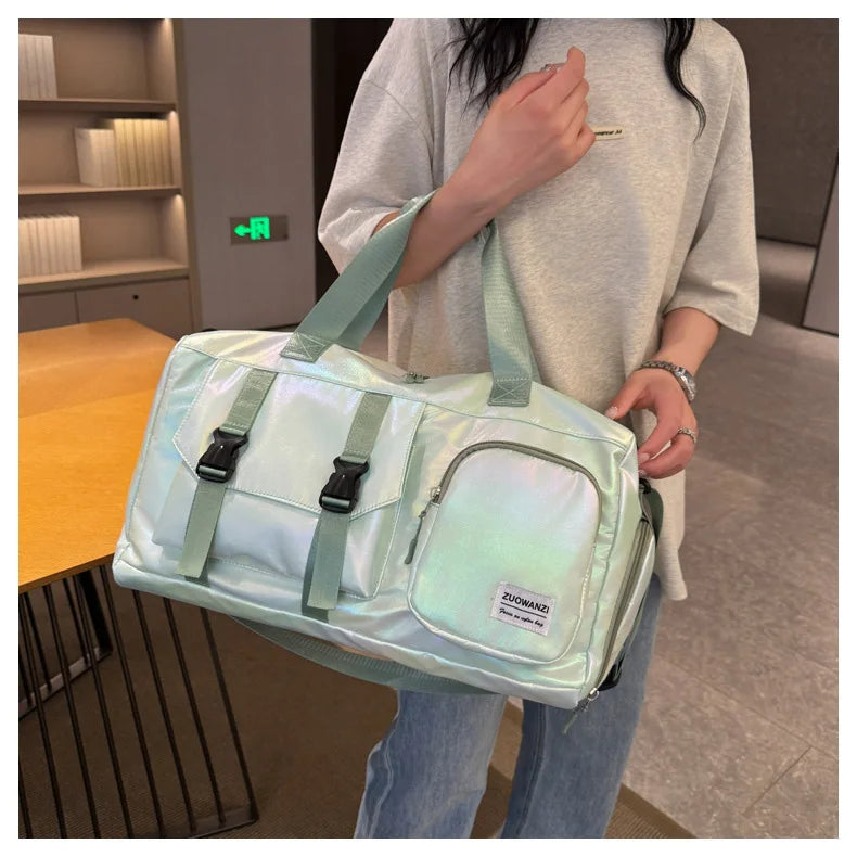 Pearl Glossy Gym Bag Women Fitness Training Handbag Waterproof Yoga Bags Wet Dry Separation Swimming Pack Female Travel Tote Bag
