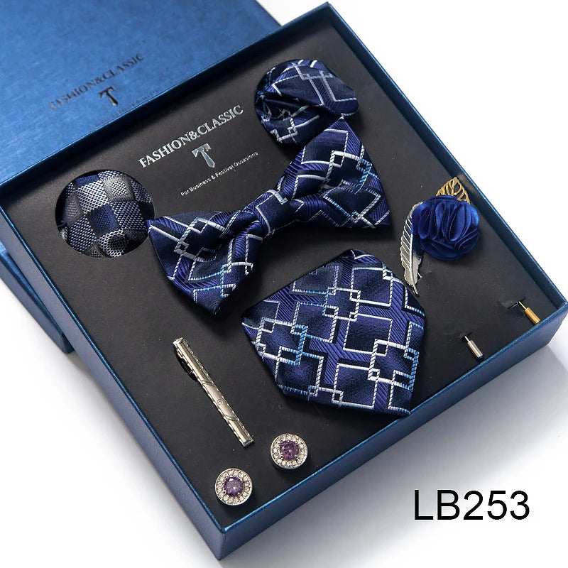 Men's Tie Set Luxury Gift Box Silk Tie Necktie Set 8pcs Inside Packing Festive Present Cravat Pocket Squares Holiday Gift Men
