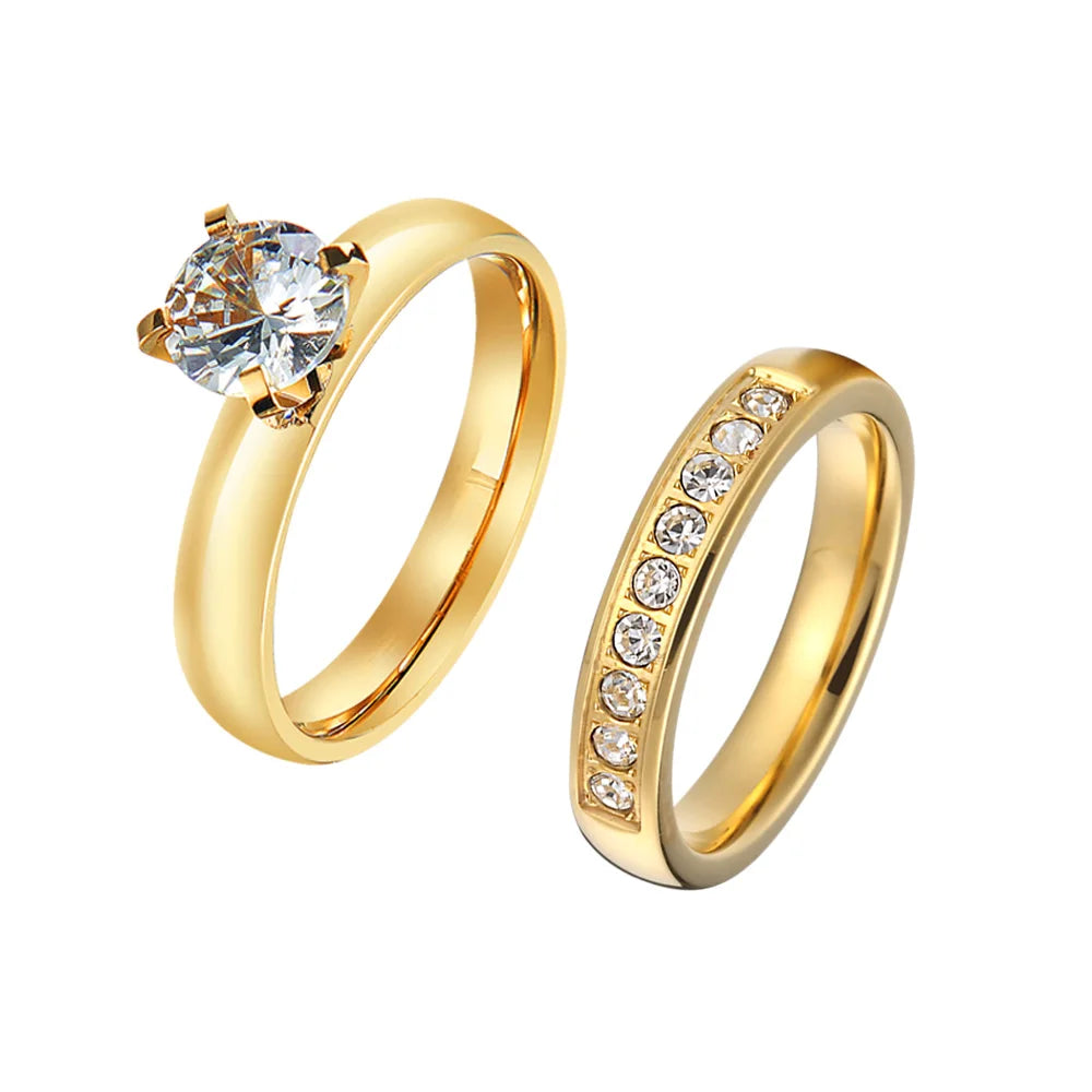 Ladies Stackable Cz Diamond Wedding Engagement Rings Bridal Sets For Girl women 24k Gold Plated Jewelry Love commitment alliance